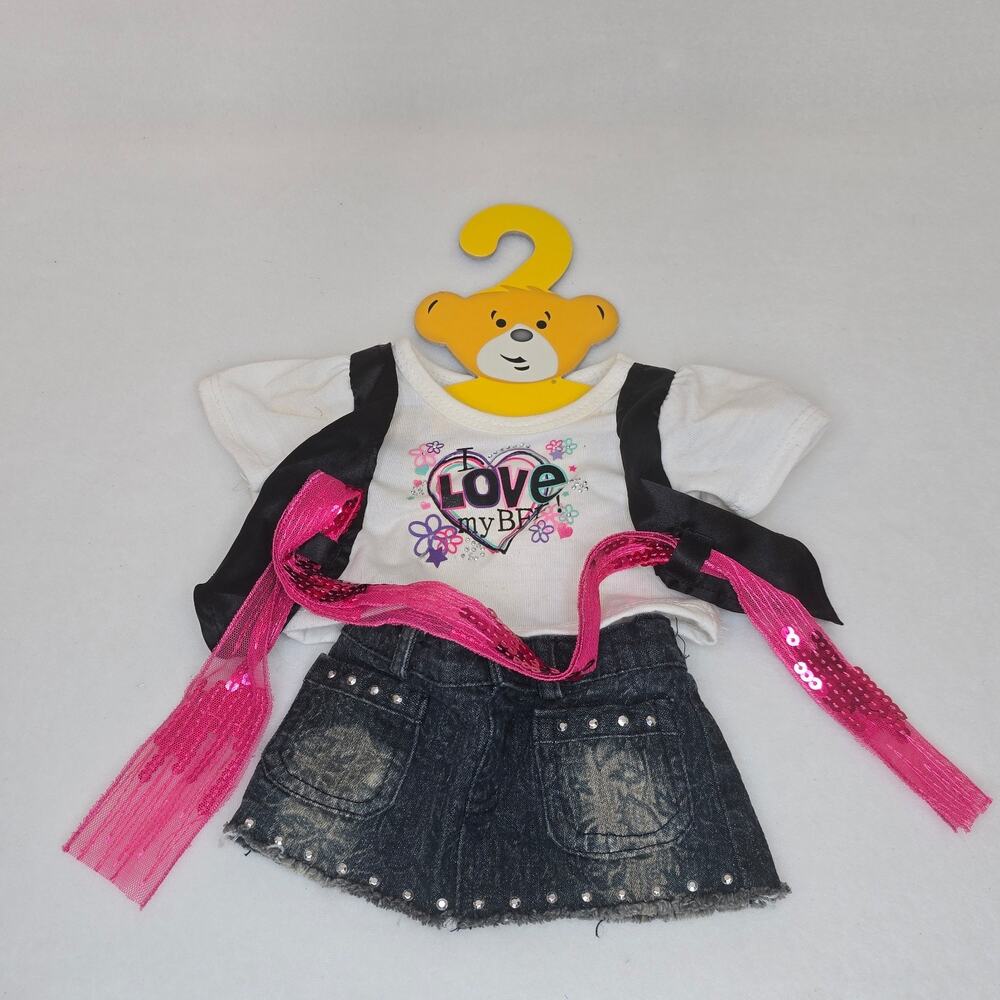 Build A Bear BFF Outfit Denim Skirt Sequin Scarf Vest Shirt Y2K Style NEW